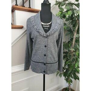 Karen Lessly Women's Gray 100% Acrlic Long Sleeve Collared Casual Jacket